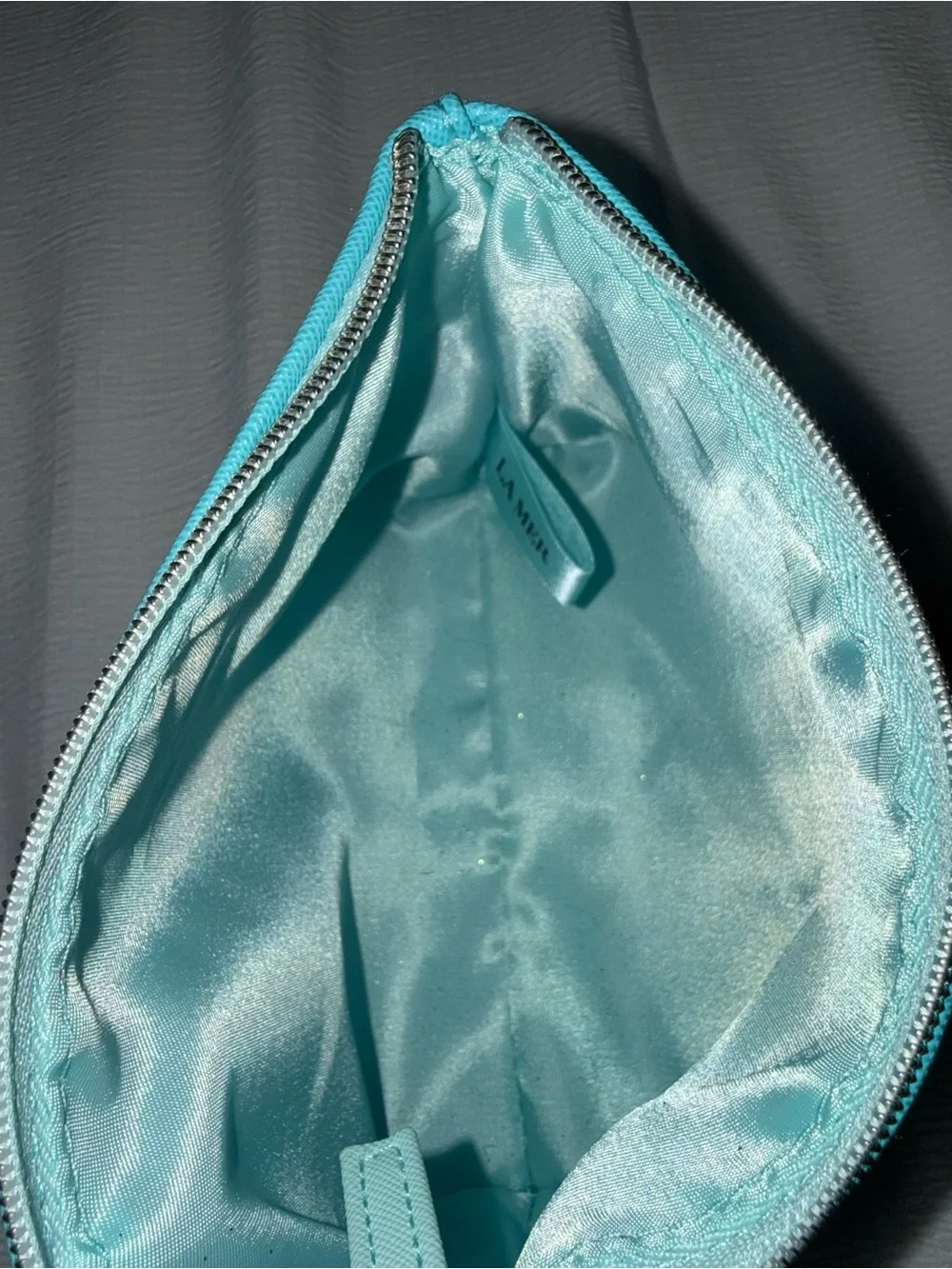 La Mer Teal Blue Green Faux Leather Cosmetic Bag Makeup Bag Travel Case